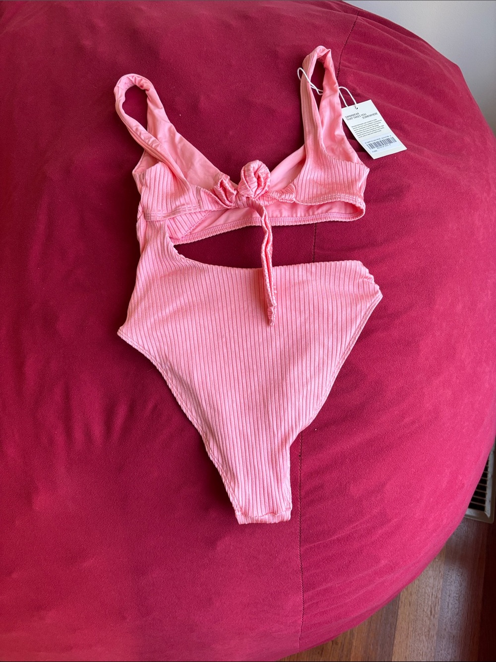 Monday Swimwear Pink Ribbed Cutout One-Piece with Gold Ring - Picture 2 of 2